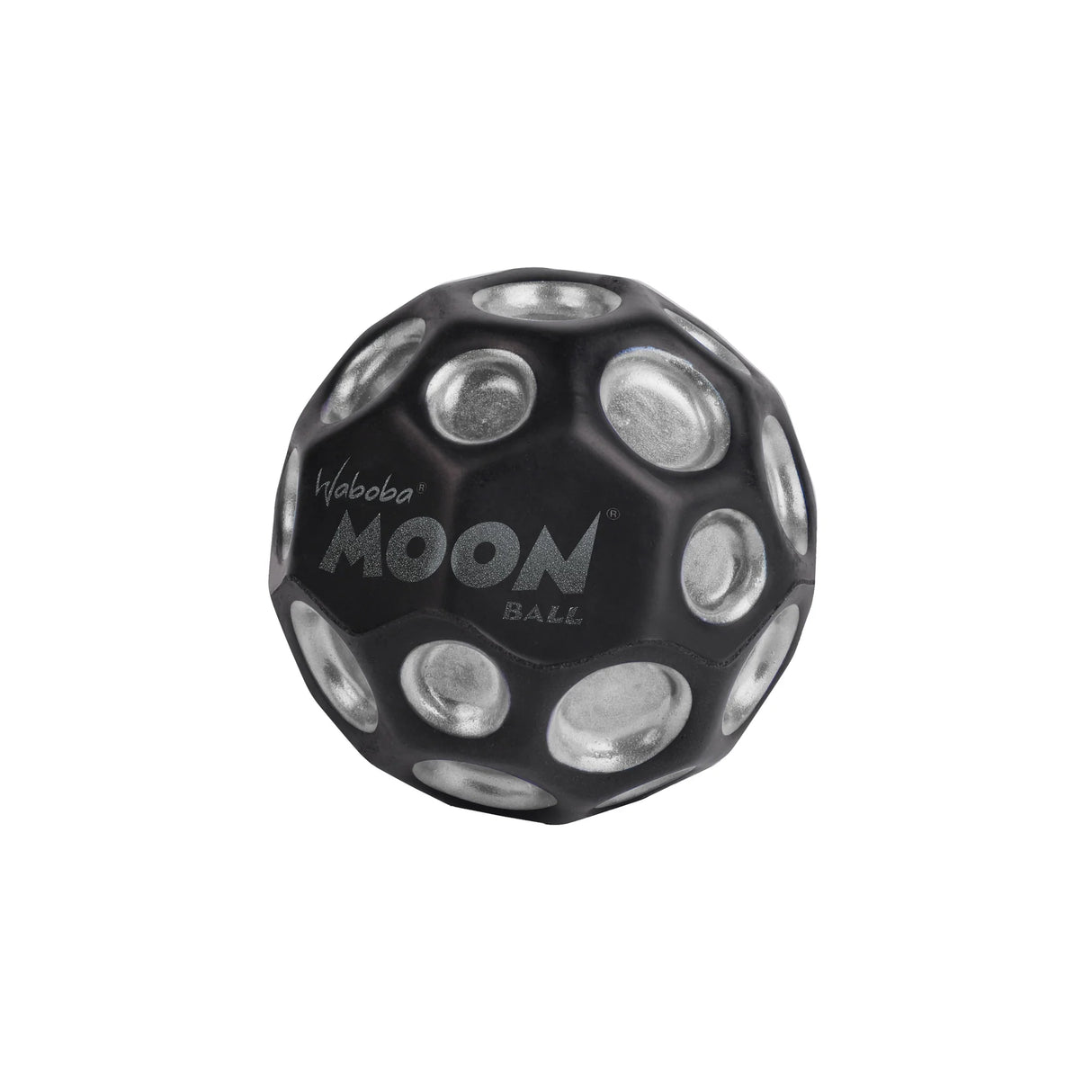 Moon Ball | Dark Side of the Moon black ball with metallic silver dimples, hyper bouncy and 63mm size toy ball.