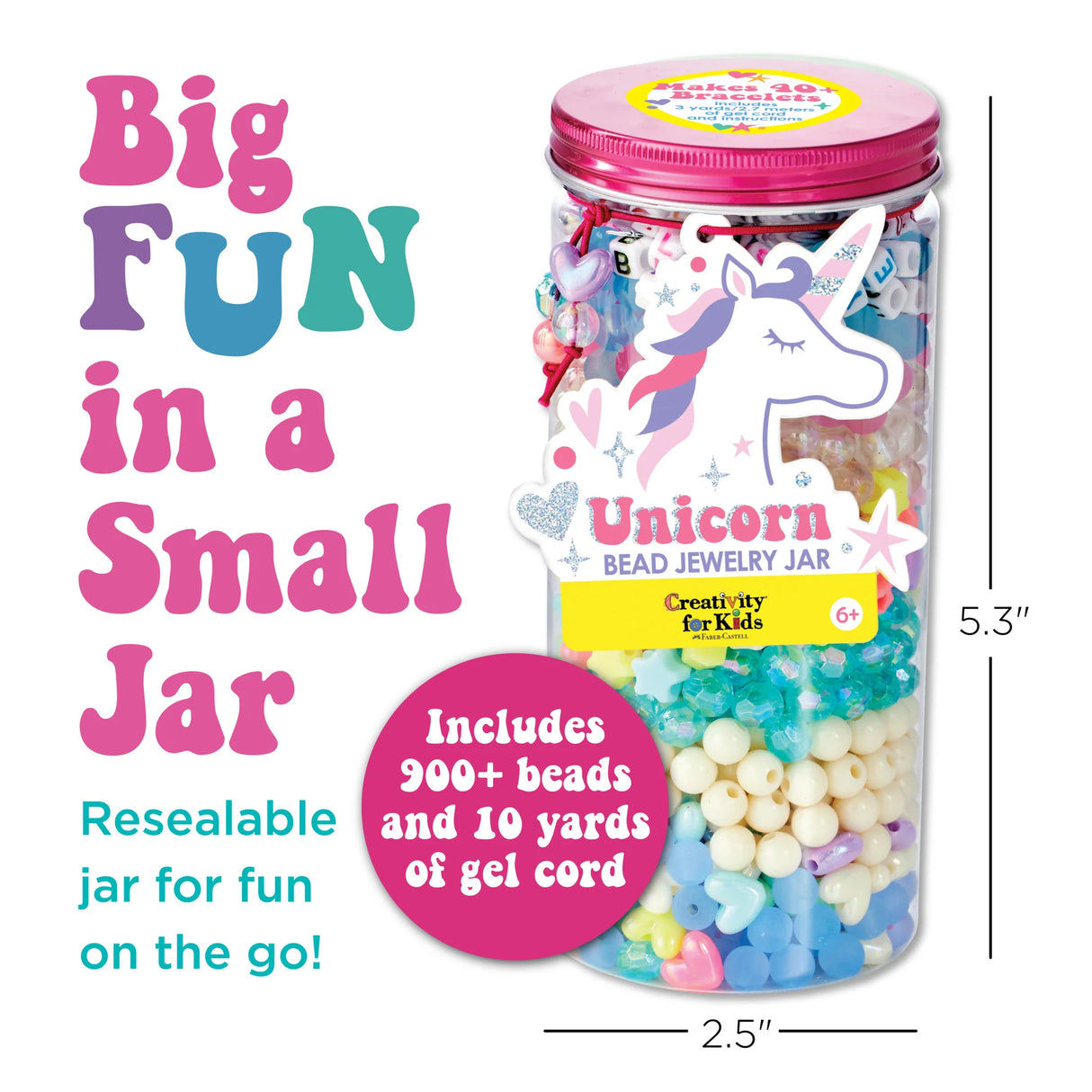 Bead Jewelry Jar | Unicorn with 900+ beads and 10 yards of gel cord for creating friendship bracelets.