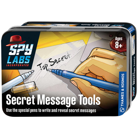 Spy Labs Secret Message Tools metal tin with invisible ink pens to write and reveal secret messages, ages 8+