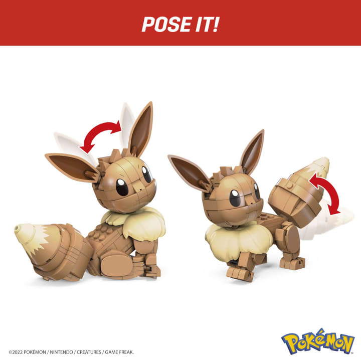 Mega Construx Pokemon Build & Show featuring posable Eevee figure built from detailed pieces.
