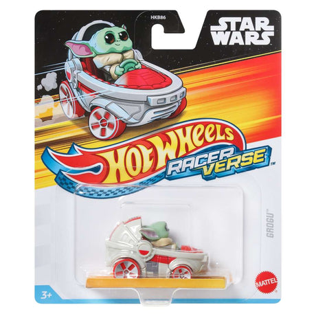 Hot Wheels RacerVerse Vehicle featuring Grogu in a stylized Star Wars die-cast car, 1:64 scale for track play.