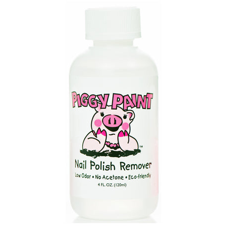 Piggy Paint Nail Polish Remover bottle with low odor, no acetone, eco-friendly formula in a 4 FL. OZ. size.
