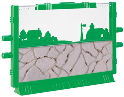 Classic Ant Farm with green frame, clear viewing area and network of tunnels for live ants to explore.