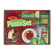 Prepare & Serve Pasta Set with felt pasta, sauce, cooking pot, colander, utensils, and pasta-making accessories for imaginative play.