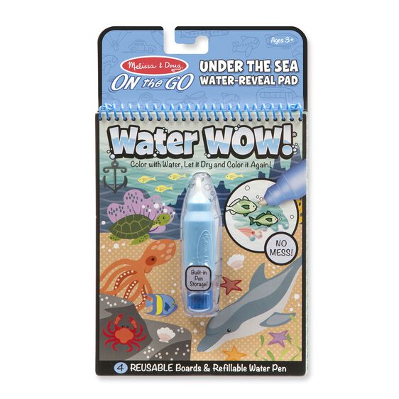 Water Wow Sea reusable water-reveal pad with refillable pen features sea creatures and no-mess coloring fun for kids.