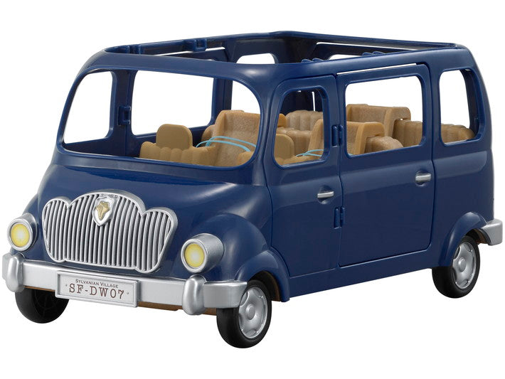 Family Seven-Seater toy car in blue with open doors, seating for seven, and detailed interior seats.
