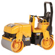 CAT Asphalt Drum Compactor toy model with detailed rollers and articulated steering in yellow and black design.