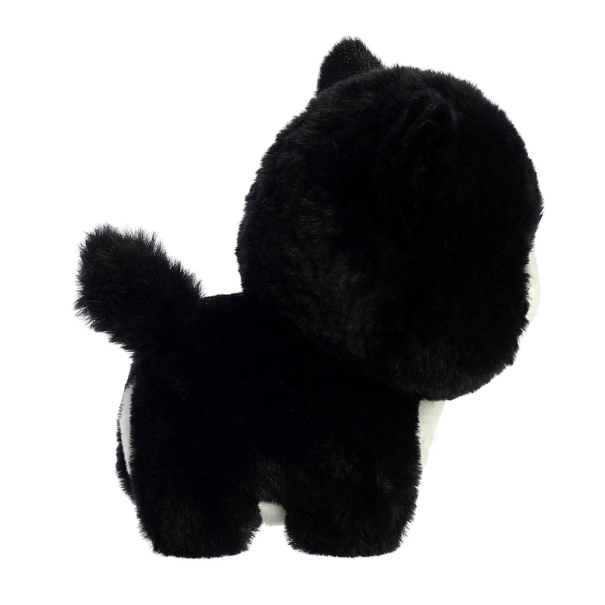 Tuxedo Cat plush toy with soft black and white fur, round head, small body, and fluffy tail, perfect for cuddling.