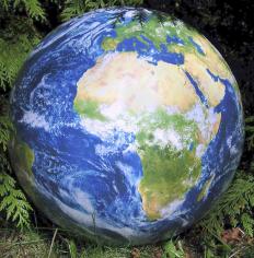 Inflatable Earth Ball showing detailed continents and oceans with photo-realistic NASA satellite imagery design.