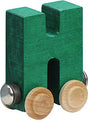 Nametrain Letter H wooden train car in green with wheels, part of the name train set for kids ages 3 and up.