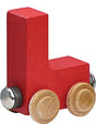 Nametrain Letter L wooden toy car in red with natural wheels for kids, part of the NameTrain series.