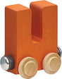 Nametrain Letter U wooden train car in orange, sustainably made from maple with magnetic wheels for kids.