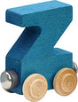 Nametrain Letter Z wooden train car in blue, sustainably made from Vermont maple for kids 3 and up.