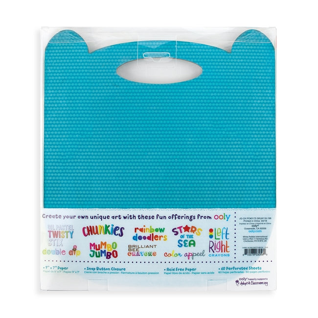 Carry Along Dog Sketchbook in blue with handle and velcro clasp for easy carrying and safe artwork storage.