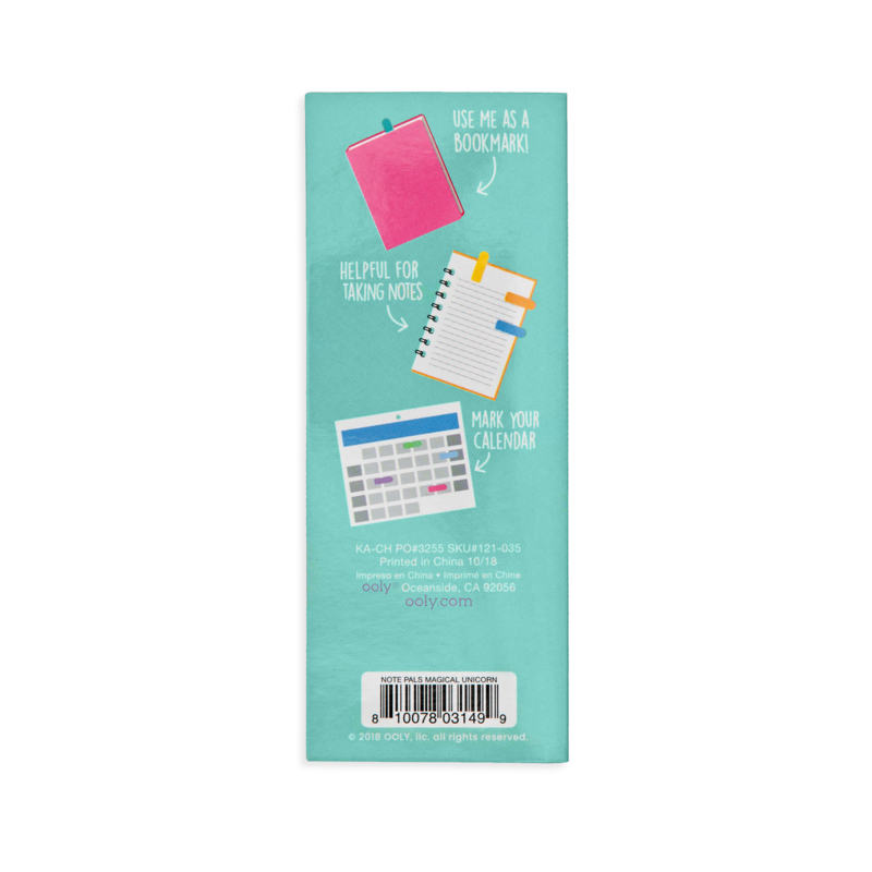 Note Pals Unicorns sticky notes pack with colorful unicorn designs for organizing notes, bookmarks, and calendars.