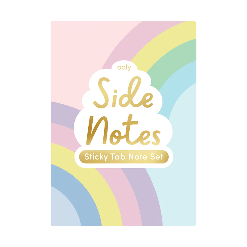 Pastel Rainbows Sticky Tabs with colorful pastel rainbow cover and various sized sticky tab notes for fun and study.