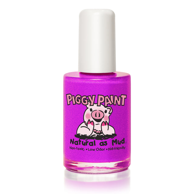 Nail Polish Groovy Grape neon purple shimmer polish in a clear bottle with white cap, 0.5 fl. oz., non-toxic and kid-friendly.