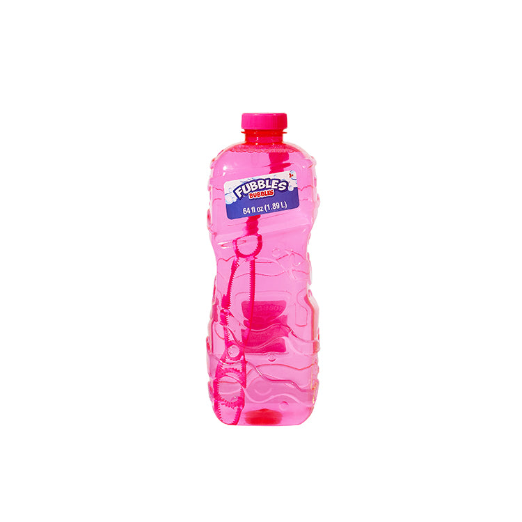 Fubbles | Bubble Solution 64oz in pink bottle with wand, non-toxic and dye-free for long-lasting bubble fun.