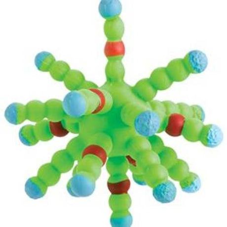 Atom Ball stress reliever toy with soft rubber texture, colorful and stretchy, shaped like a fun tropical sea creature.