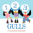 123 Gulls shows three playful seagulls holding snowballs numbered 1, 2, and 3 in a winter setting.