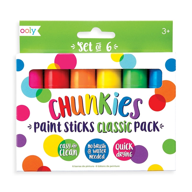 Chunkies Paint Sticks starter set with 6 colorful, quick-drying, easy-to-use paint sticks in a travel-friendly pack.