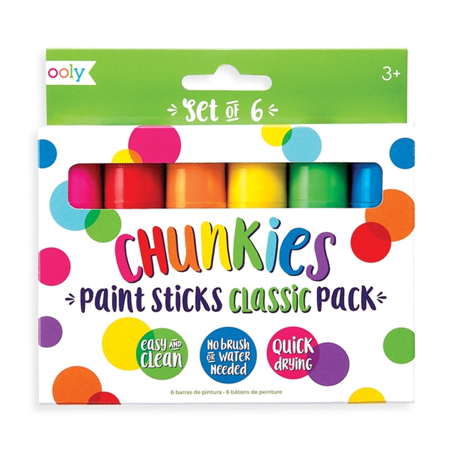 Chunkies Paint Sticks starter set with 6 colorful, quick-drying, easy-to-use paint sticks in a travel-friendly pack.