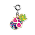 Glitter Pineapple Charm featuring colorful glitter enamel and pink heart-shaped sunglasses on a silver clasp.
