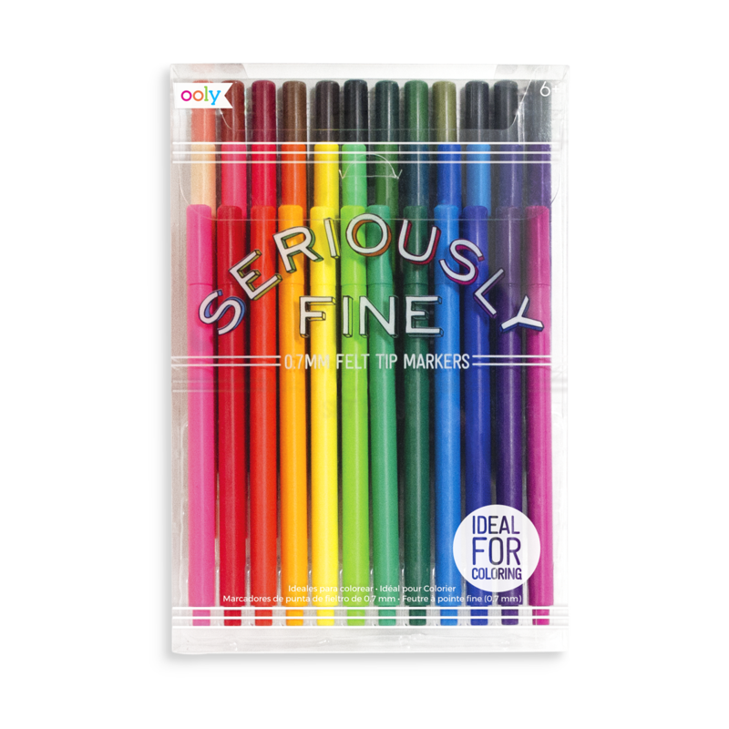 Seriously Fine Felt Tip Markers set of 36 with 0.7mm super fine tips and triangular barrels for detailed adult coloring.
