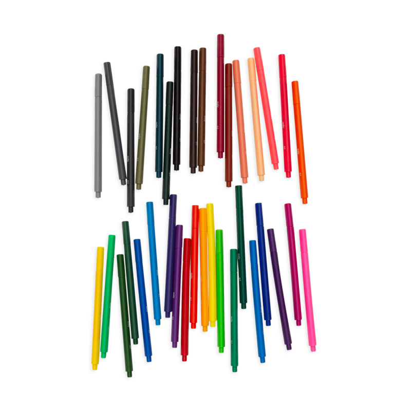 Seriously Fine Felt Tip Markers set of 36 vibrant colors with super fine 0.7mm tips and ergonomic triangular barrels.