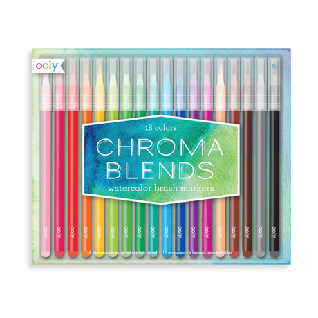 Chroma Blends Watercolor Brush Markers 18-piece set featuring vibrant brush tip watercolor markers for creative painting.