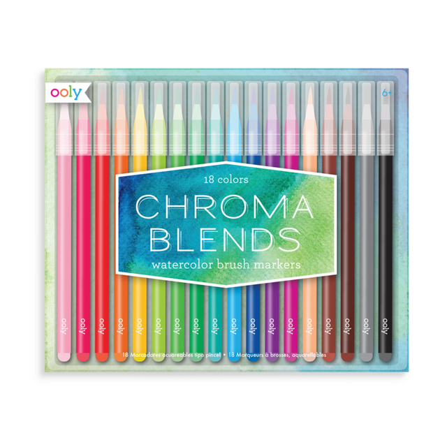 Chroma Blends Watercolor Brush Markers 18-piece set featuring vibrant brush tip watercolor markers for creative painting.