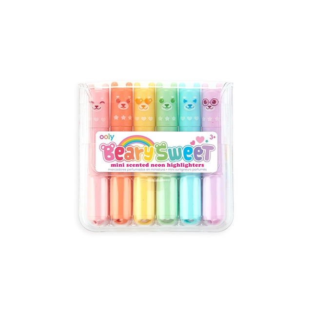 Mini Scented Highlighters | Beary Sweet set of 6 neon colors with bear faces and fruity scents in a compact case.