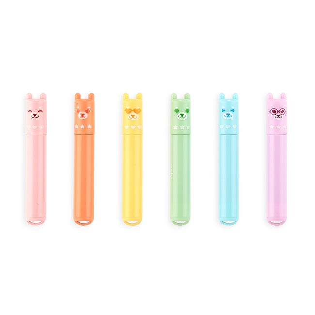 Mini Scented Highlighters | Beary Sweet set of 6 neon bear-shaped caps in fruity scented pastel colors.