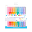 Confetti Stamp Markers set of 9 double-ended markers with fine tips and confetti-shaped stamps for colorful art.