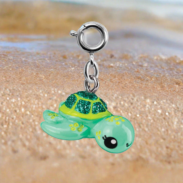 Baby Sea Turtle Charm with 3D enamel and glitter, perfect for nature lovers to customize bracelets or necklaces.