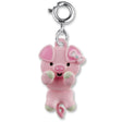 Swivel Pig Charm features a pink enamel pig with a bow, ideal for customizing bracelets or necklaces.