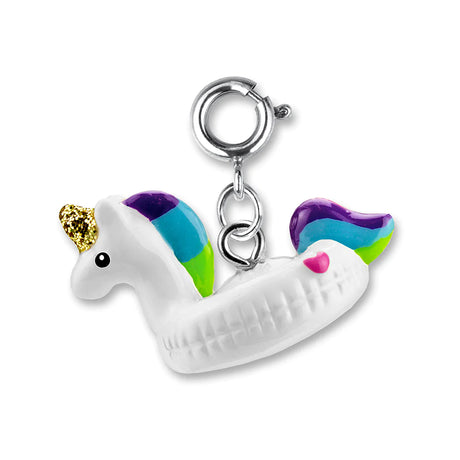 Rainbow Unicorn Float Charm with glitter horn and colorful mane, a fun 3D enamel pool party accessory charm.