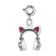 Kitty Ears Headphones Charm featuring sparkly pink enamel, glitter, and rhinestones on silver-tone metal design.
