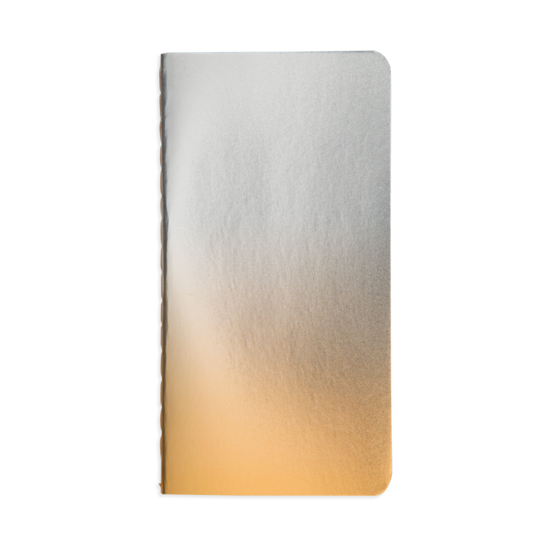 Modern Script Fountain Pens journal with slim 60 pages and elegant gold and silver ombré cover for stylish writing.