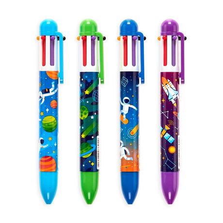 Colorful 6-in-1 Astronaut Pen set with space-themed designs and six retractable ink colors for fun, organized writing.