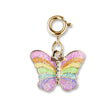 Gold Glitter Butterfly Charm with pastel glitter enamel butterfly and gold clasp for customizable bracelets or necklaces.