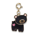 Swivel Bear Gold Charm featuring a cute black enamel bear with pink heart detail and gold metal swivel clasp.
