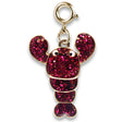 Gold Swivel Glitter Lobster Charm with pink glitter enamel and swivel lobster clasp for bracelets or necklaces.