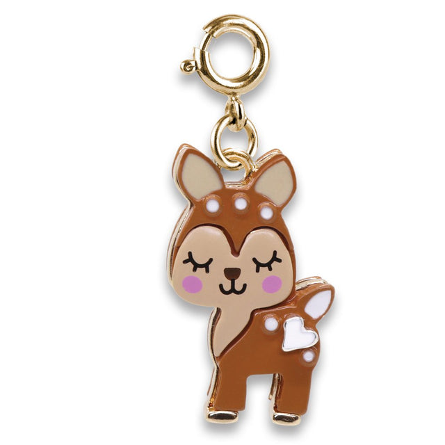 Fawn Charm featuring a cute enamel baby fawn with closed eyes and pink cheeks, perfect for bracelets or necklaces.