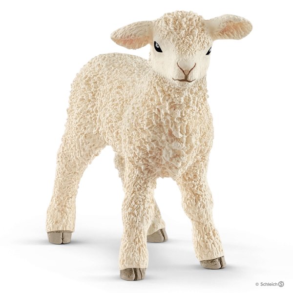 Lamb figurine showing curly wool, standing with alert expression, size 5.30 x 2.30 x 4.70 cm, ages 3+