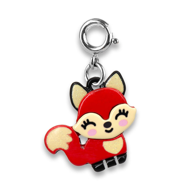 Red Fox Charm featuring a cute enamel fox with pink cheeks and a silver clasp for easy attachment.