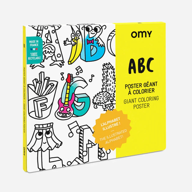 OMY ABC Giant Coloring Poster with illustrated alphabet letters and fun images for creative coloring activities.