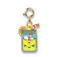 Gold Glitter Lemonade Charm featuring a smiling lemonade jar with glitter enamel and a pink striped straw charm.