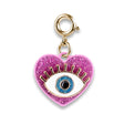 Lucky Eye Gold Charm with enamel blue eye and pink glitter heart, perfect good luck accessory for bracelets or necklaces.