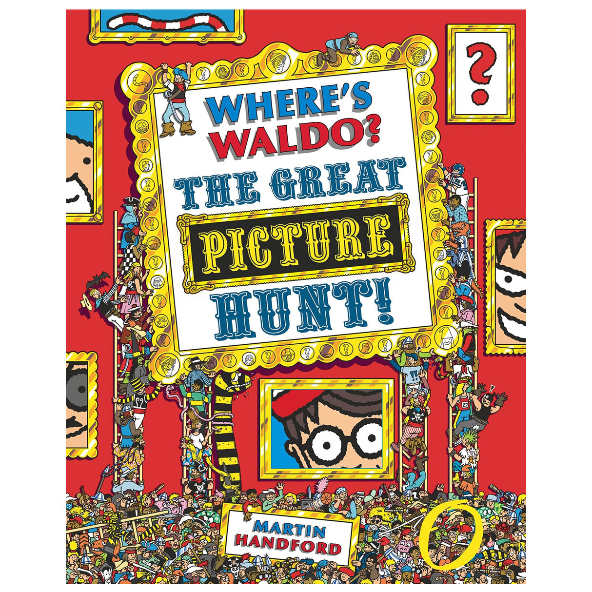 Where's Waldo? Great Picture Hunt book cover with Waldo's face and colorful characters in a busy illustrated scene.